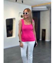 Kadın Kare Yaka Kalın Askılı Beyaz Triko Bluz