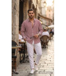 Erkek Dikey Çizgili Yarım Oversize Gömlek