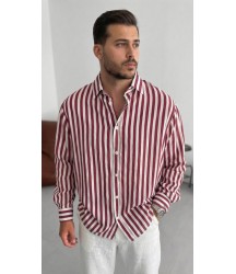 Erkek Dikey Çizgili Yarım Oversize Gömlek