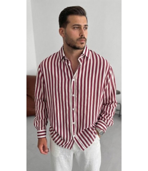 Erkek Dikey Çizgili Yarım Oversize Gömlek