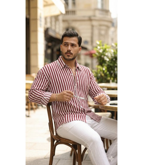 Erkek Dikey Çizgili Yarım Oversize Gömlek
