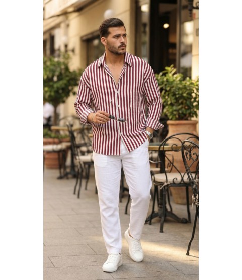 Erkek Dikey Çizgili Yarım Oversize Gömlek