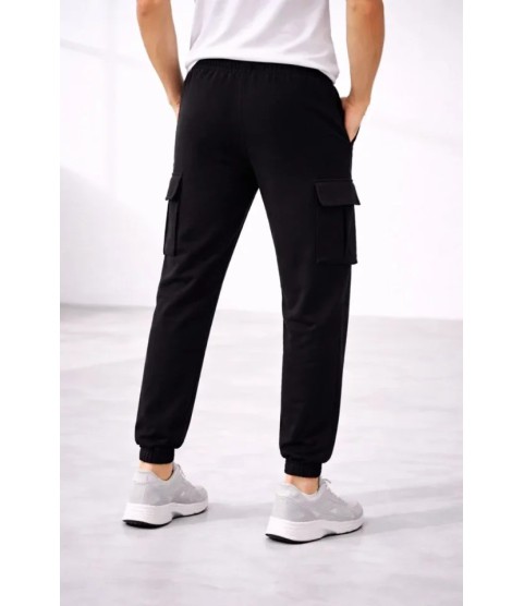 Erkek Jogger Eşofman Altı Regular Fit , Kargo Cepli, Lastikli Paça, Günlük Spor Pantolon - Siyah