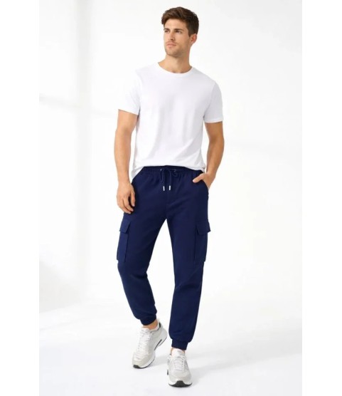 Erkek Jogger Eşofman Altı Regular Fit , Kargo Cepli, Lastikli Paça, Günlük Spor Pantolon - Lacivert