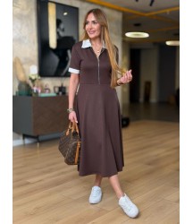 Kadın Kısa Kollu Ribana Ve Fermuar Detay Midi Boy Elbise