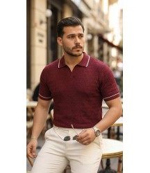 Erkek Zikzak Dokulu Yakalı Kısa Kollu Triko