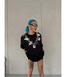 Baskılı T-Shirt Kısa Kol Bisiklet Yaka Regular Rahat Kalıp Günlük Tişört - Siyah