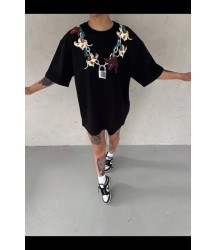 Baskılı T-Shirt Kısa Kol Bisiklet Yaka Regular Rahat Kalıp Günlük Tişört - Siyah