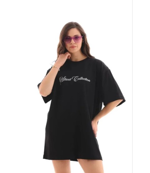 Baskılı T-Shirt Kısa Kol Bisiklet Yaka Regular Rahat Kalıp Günlük Tişört - Siyah