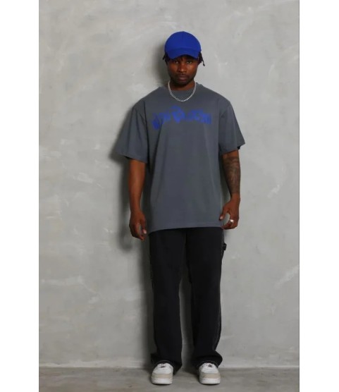 Erkek Baskılı T-Shirt Kısa Kol Bisiklet Yaka Regular Fit Rahat Kalıp Günlük Tişört - Füme