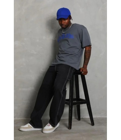 Erkek Baskılı T-Shirt Kısa Kol Bisiklet Yaka Regular Fit Rahat Kalıp Günlük Tişört - Füme