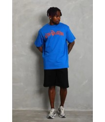 Erkek Baskılı T-Shirt Kısa Kol Bisiklet Yaka Regular Fit Rahat Kalıp Günlük Tişört - Saks Mavisi
