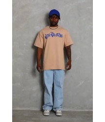 Erkek Baskılı T-Shirt Kısa Kol Bisiklet Yaka Regular Fit Rahat Kalıp Günlük Tişört - Bej