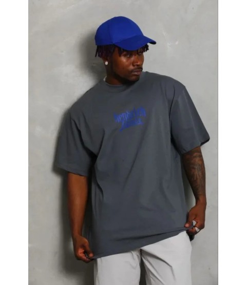 Erkek Baskılı T-Shirt Kısa Kol Bisiklet Yaka Regular Fit Rahat Kalıp Günlük Tişört - Füme