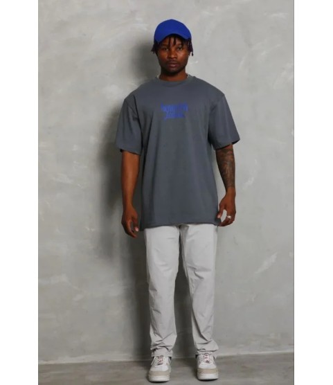 Erkek Baskılı T-Shirt Kısa Kol Bisiklet Yaka Regular Fit Rahat Kalıp Günlük Tişört - Füme