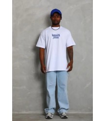 Erkek Baskılı T-Shirt Kısa Kol Bisiklet Yaka Regular Fit Rahat Kalıp Günlük Tişört - Beyaz