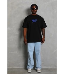 Erkek Baskılı T-Shirt Kısa Kol Bisiklet Yaka Regular Fit Rahat Kalıp Günlük Tişört - Siyah