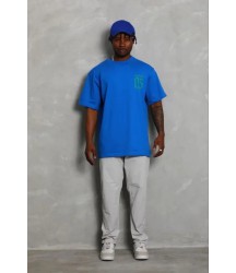 Erkek Baskılı T-Shirt Kısa Kol Bisiklet Yaka Regular Fit Rahat Kalıp Günlük Tişört - Saks Mavisi