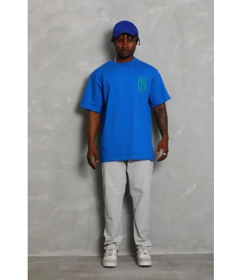 Erkek Baskılı T-Shirt Kısa Kol Bisiklet Yaka Regular Fit Rahat Kalıp Günlük Tişört - Saks Mavisi