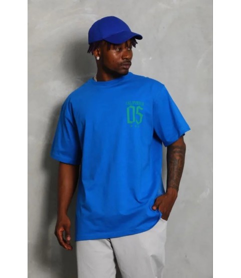 Erkek Baskılı T-Shirt Kısa Kol Bisiklet Yaka Regular Fit Rahat Kalıp Günlük Tişört - Saks Mavisi