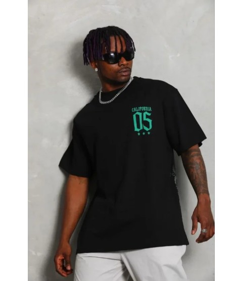 Erkek Baskılı T-Shirt Kısa Kol Bisiklet Yaka Regular Fit Rahat Kalıp Günlük Tişört - Siyah