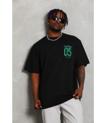 Erkek Baskılı T-Shirt Kısa Kol Bisiklet Yaka Regular Fit Rahat Kalıp Günlük Tişört - Siyah