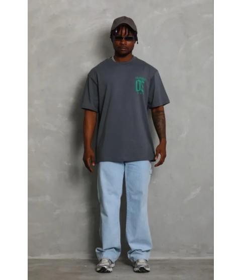 Erkek Baskılı T-Shirt Kısa Kol Bisiklet Yaka Regular Fit Rahat Kalıp Günlük Tişört - Füme