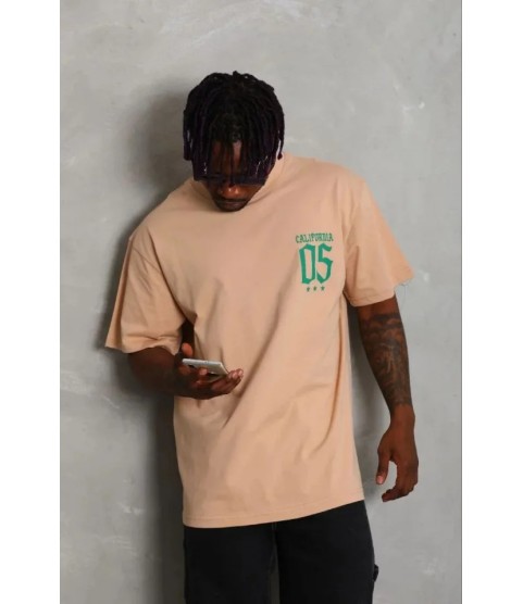 Erkek Baskılı T-Shirt Kısa Kol Bisiklet Yaka Regular Fit Rahat Kalıp Günlük Tişört - Bej