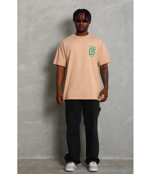 Erkek Baskılı T-Shirt Kısa Kol Bisiklet Yaka Regular Fit Rahat Kalıp Günlük Tişört - Bej