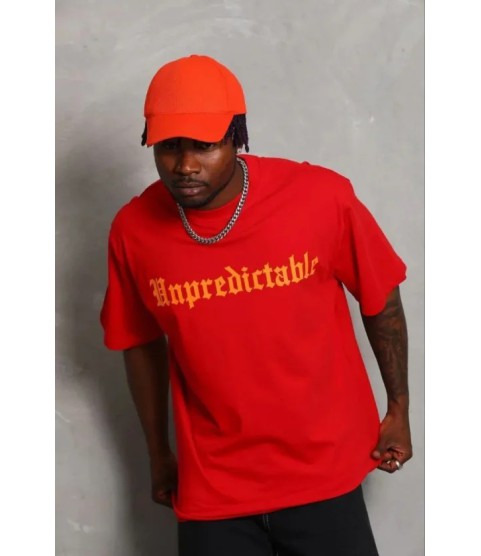 Erkek Baskılı T-Shirt Kısa Kol Bisiklet Yaka Regular Fit Rahat Kalıp Günlük Tişört - Kırmızı