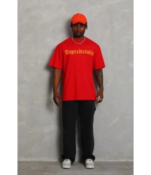 Erkek Baskılı T-Shirt Kısa Kol Bisiklet Yaka Regular Fit Rahat Kalıp Günlük Tişört - Kırmızı