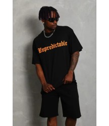 Erkek Baskılı T-Shirt Kısa Kol Bisiklet Yaka Regular Fit Rahat Kalıp Günlük Tişört - Siyah