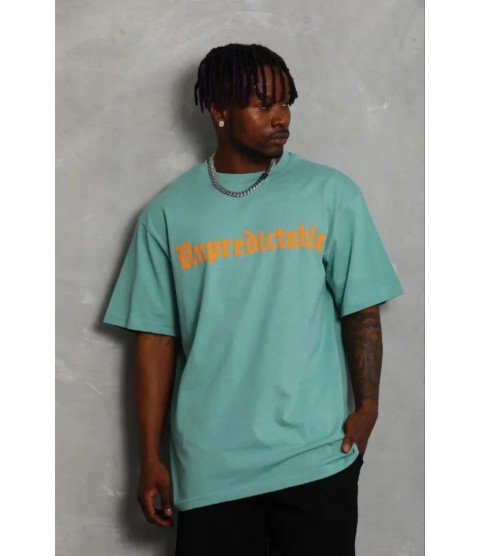 Erkek Baskılı T-Shirt Kısa Kol Bisiklet Yaka Regular Fit Rahat Kalıp Günlük Tişört - Mint Yeşili