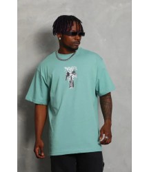 Erkek Baskılı T-Shirt Kısa Kol Bisiklet Yaka Regular Fit Rahat Kalıp Günlük Tişört - Mint Yeşili