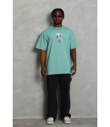 Erkek Baskılı T-Shirt Kısa Kol Bisiklet Yaka Regular Fit Rahat Kalıp Günlük Tişört - Mint Yeşili