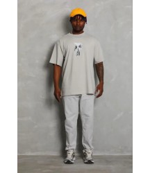 Erkek Baskılı T-Shirt Kısa Kol Bisiklet Yaka Regular Fit Rahat Kalıp Günlük Tişört - Gri
