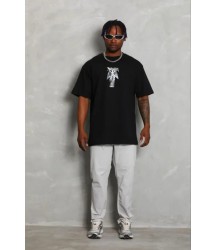 Erkek Baskılı T-Shirt Kısa Kol Bisiklet Yaka Regular Fit Rahat Kalıp Günlük Tişört - Siyah