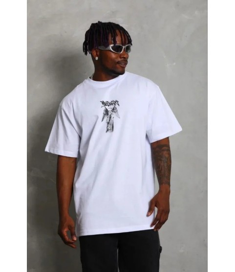 Erkek Baskılı T-Shirt Kısa Kol Bisiklet Yaka Regular Fit Rahat Kalıp Günlük Tişört - Beyaz
