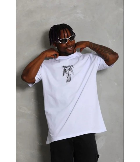 Erkek Baskılı T-Shirt Kısa Kol Bisiklet Yaka Regular Fit Rahat Kalıp Günlük Tişört - Beyaz