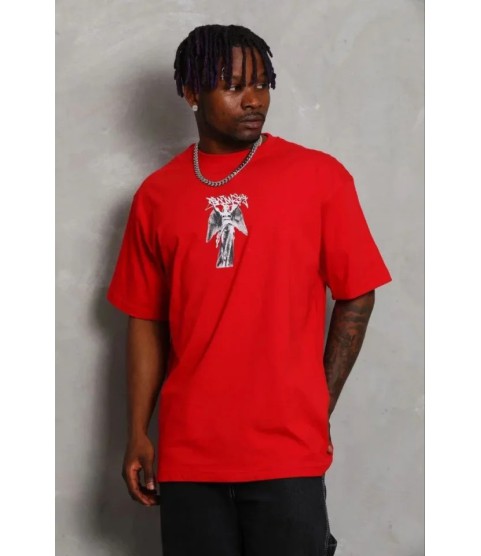 Erkek Baskılı T-Shirt Kısa Kol Bisiklet Yaka Regular Fit Rahat Kalıp Günlük Tişört - Kırmızı
