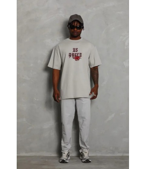 Erkek Baskılı T-Shirt Kısa Kol Bisiklet Yaka Regular Fit Rahat Kalıp Günlük Tişört - Gri