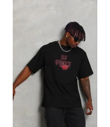 Erkek Baskılı T-Shirt Kısa Kol Bisiklet Yaka Regular Fit Rahat Kalıp Günlük Tişört - Siyah