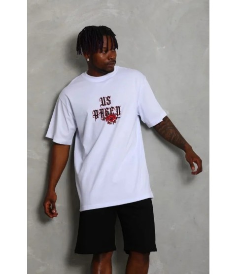 Erkek Baskılı T-Shirt Kısa Kol Bisiklet Yaka Regular Fit Rahat Kalıp Günlük Tişört - Beyaz