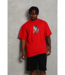 Erkek Baskılı T-Shirt Kısa Kol Bisiklet Yaka Regular Fit Rahat Kalıp Günlük Tişört - Kırmızı
