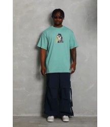Erkek Baskılı T-Shirt Kısa Kol Bisiklet Yaka Regular Fit Rahat Kalıp Günlük Tişört - Mint Yeşili