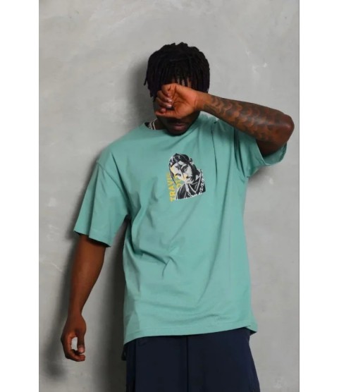 Erkek Baskılı T-Shirt Kısa Kol Bisiklet Yaka Regular Fit Rahat Kalıp Günlük Tişört - Mint Yeşili