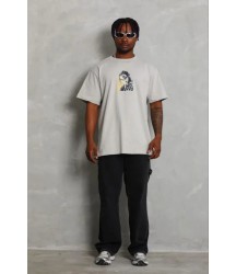 Erkek Baskılı T-Shirt Kısa Kol Bisiklet Yaka Regular Fit Rahat Kalıp Günlük Tişört - Gri