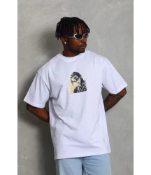 Erkek Baskılı T-Shirt Kısa Kol Bisiklet Yaka Regular Fit Rahat Kalıp Günlük Tişört - Beyaz