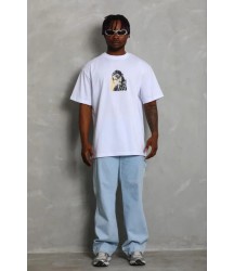 Erkek Baskılı T-Shirt Kısa Kol Bisiklet Yaka Regular Fit Rahat Kalıp Günlük Tişört - Beyaz