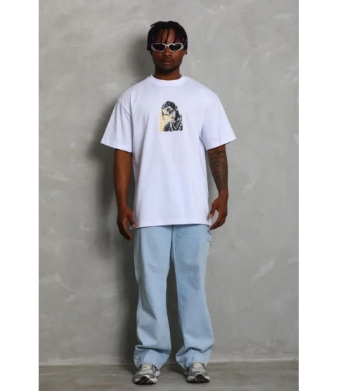 Erkek Baskılı T-Shirt Kısa Kol Bisiklet Yaka Regular Fit Rahat Kalıp Günlük Tişört - Beyaz